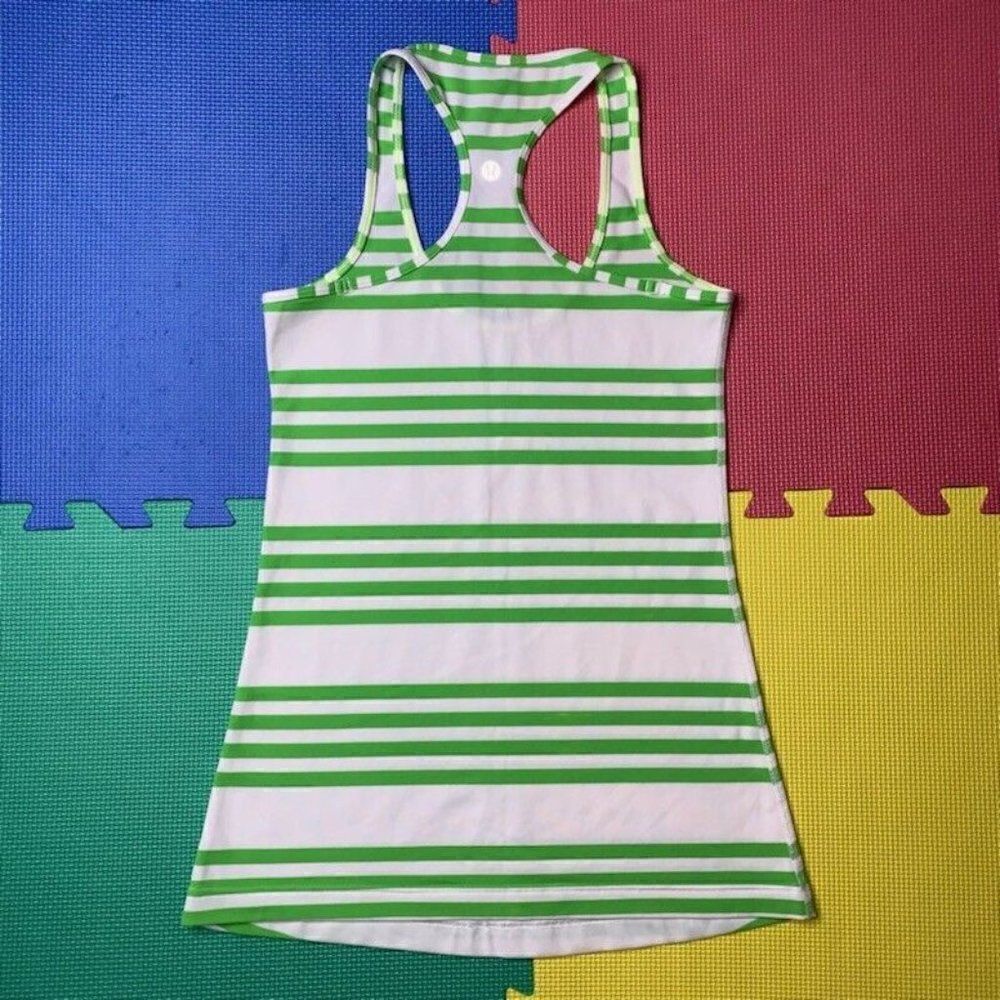 Lululemon Cool Racerback Tank Top Ocean Stripe Frond Green White Workout Sz 4? - Picture 7 of 10